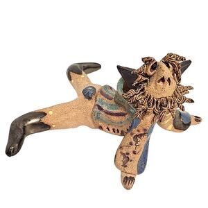 Hand Crafted Studio Art Whimsical Ceramic Clay Lion Wizzard Figurine 6.5" Tall
